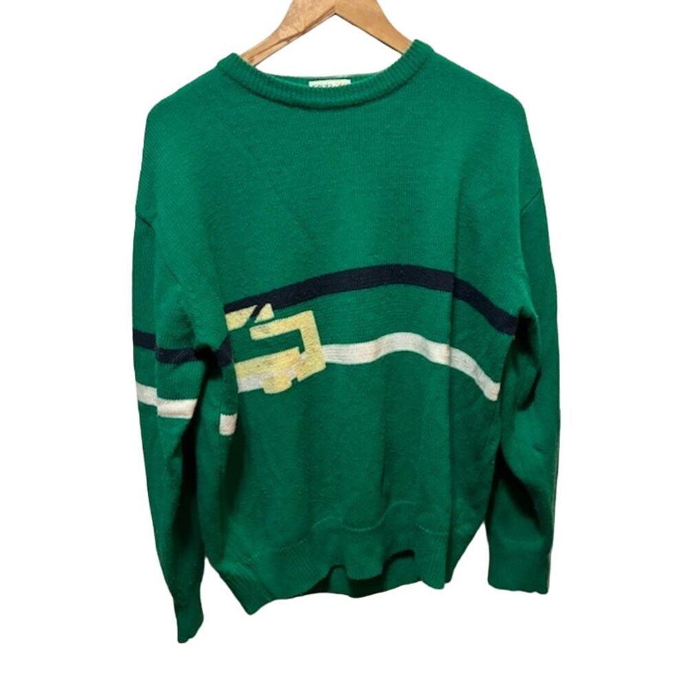 Vintage Izod Club Green Black White Ski Sweater Graphic Men's XL 70s 80s VTG